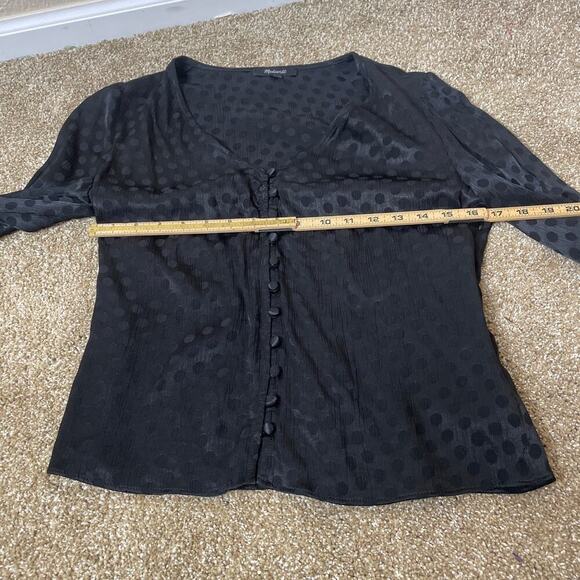 Madewell Top blouse smocked daylight woven Swiss dot black button up V-neck SZ 2 - Picture 5 of 14